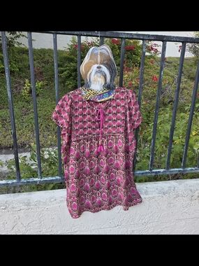 DR2 Pink Patterned Short Sleeve Peasant Tunic